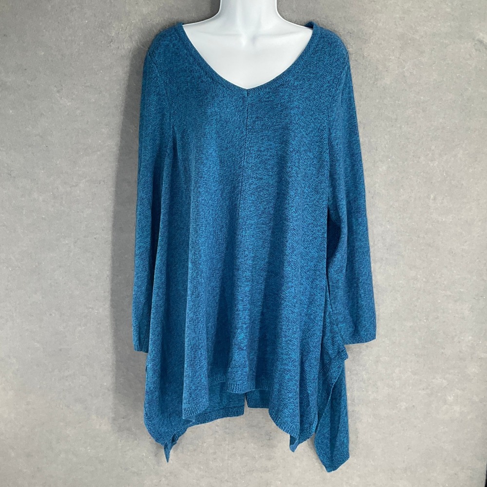 Catherines Sweater Womens 22 Blue Marled Knit Asymmetrical‎ Hem Lightweight Knit